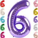 Number 6 Balloon 40 Inch, 6th Birthday Balloon for Boy Girl, Purple 16 60 61 65 Numbers Balloons Birthday Party Wedding Events Decorations