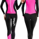 COPOZZ Mens Wetsuit  Front Zip Wet Suit for Snorkeling, Surfing, Scuba Gear, Paddleboarding, Water Sports (X-Large for Women, Black/Hot Pink)