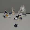 TIHOOD 4PCS Mini Sailboat Model Decoration Wooden Miniature Sailing Boat Home Decor Set, Beach Nautical Design, Navy Blue and White, 4.4 x 6.8 Inch