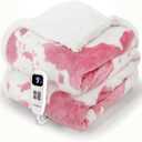 Heated Blanket Throw Electric Blanket with Foot Pocket, GentleSoft Flannel Blanket Throw with 10 Heating Settings, 10 Hours Auto Off, Cow Print Cozy Soft, Washable, Warm Gifts (50x62 Inch Pink)
