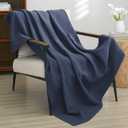 PHF Pre-Washed Cotton Waffle Weave Blanket Throw Size for Bed Couch,Snag Proof Spring Summer Lightweight Breathable,Oeko-TEX Certified,Machine Washable, Home Decor GiftDark Navy (Throw(50" x 60"))