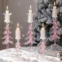 Pinkunn 5 Pcs Christmas Tree Taper Candle Holder 6in 9in Pastel Pink Christmas Glass Candlesticks Holders Fit 0.8in Candles Xmas Ribbed Candlestick Stand Centerpiece for Table Party Decorations Gifts