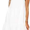 Babydoll Dress for Women Spaghetti Strap Swing Dresses Sleeveless Short Flowy Dress Summer Loose Sundress (White)