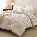 CozyLux Twin XL Comforter Set Beige, 5 Pieces Twin Extra Long Pintuck Bed in A Bag for College Dorm, All Season Bed Set Gift, Pinch Pleat Bedding Set with Comforter, Sheets, Pillowcase & Sham