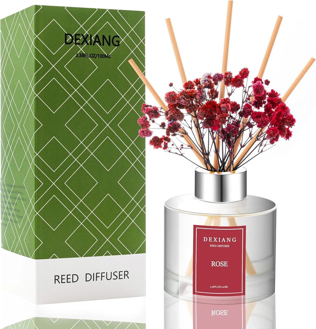 Rose Reed Diffuser Set - 3.38 FL OZ (100ml) Essential Oil with 6 Reed Sticks | Home & Bathroom Decor