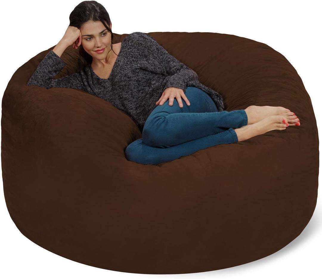 Chill Sack Bean Bag Chair - 5' Giant Memory Foam Lounge Chair with Soft Microfiber Cover  Cozy Furniture for Living Room, Dorm, & Kids' Rooms  Comfortable 5 Ft, Microsuede Lounge Sofa, Chocolate
