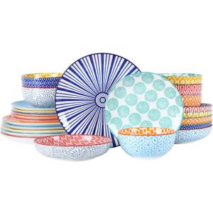 Selamica Ceramic Dinnerware Sets for 6, 24 Piece Plates and Bowls Sets, Highly Chip and Crack Resistant Dishes Set-Dishwasher & Microwave & Oven Safe, Assorted Colors