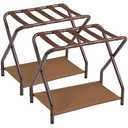 Luggage Rack Set of 2, Foldable Suitcase Stand with Fabric Storage Shelf Easy Assemble Metal Luggage Holder with Straps for Guest Room Bedroom Hotel, Brow