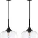 2 Pack 1 Light Hanging Indoor Kitchen Island Pendant Ceiling Light Fixture,10" Clear Drum Glass ShadeBlack Finish Modern Farmhouse Dinning Over Sink