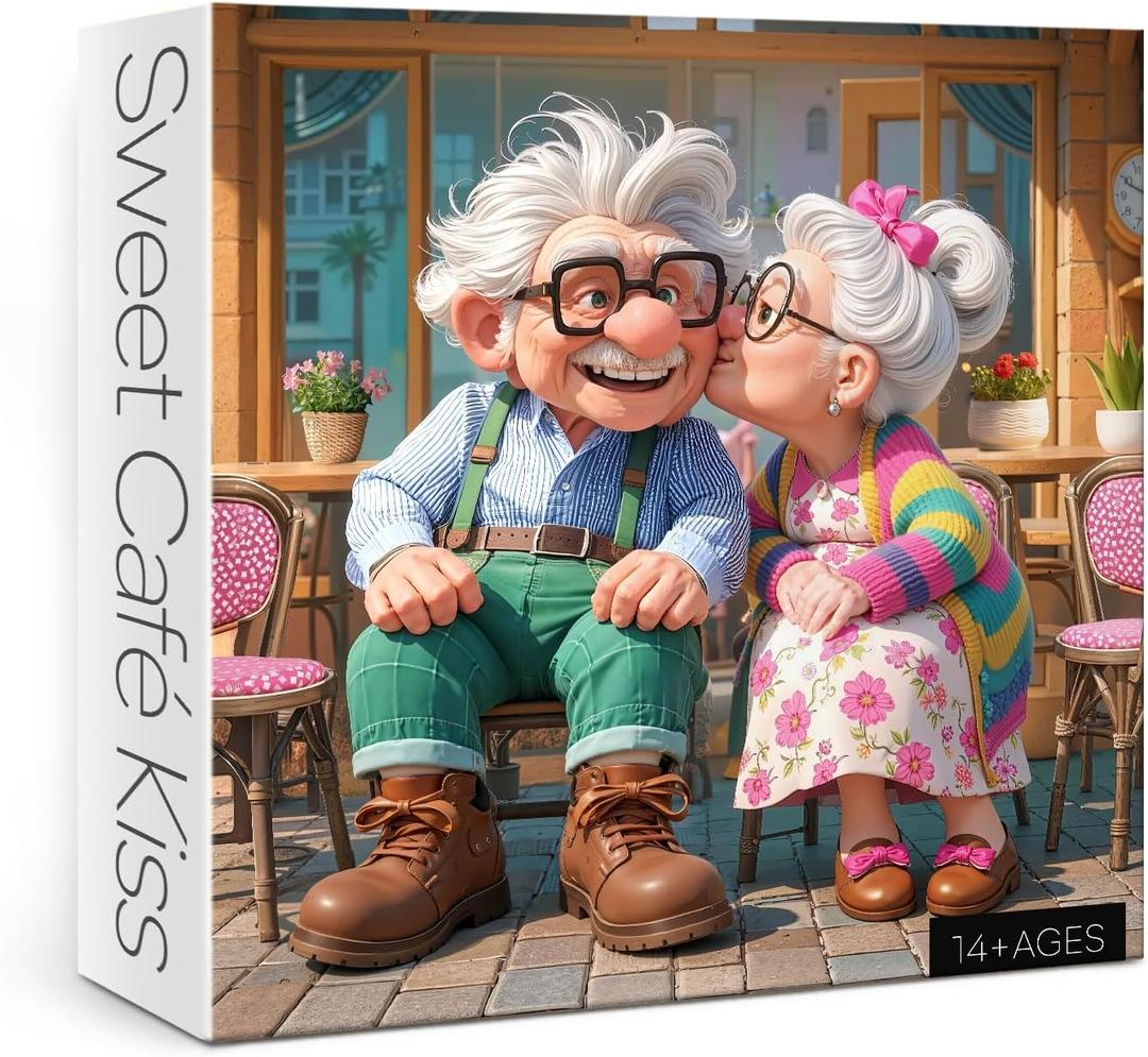 Colorful Valentines Day Puzzle for Adults 1000 Pieces, Grandma Grandpa Jigsaw Puzzle, Couples Cafe Love Puzzle