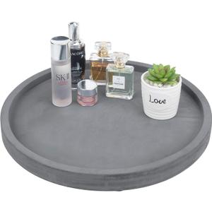MyGift 16 Inch Round Gray Concrete Decorative Tray for Bathroom Vanity Counter, Living Room Coffee Table or Ottoman, Kitchen Countertop Decor, Candle Holder