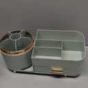 Makeup Organizer Countertop with Drawer 360 Rotating Brush Holder Storage Large Capacity Skincare Cosmetic Display Cases for Vanity Bathroom Desktop, Model 3016 Green