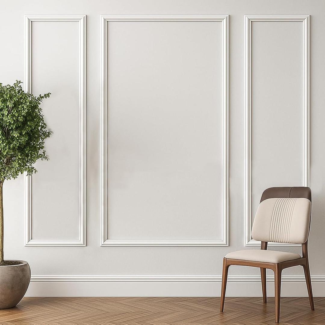 Wall Molding Kit Ready-to-Assemble Wainscoting Panels Pre-Cut Wall Moulding Trim Panel Wainscoting Kit for Interior Home Decoration, Set of 3, 96in x 24in, 96in x 48in, Style B