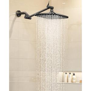 Veken 11.8" Black Rain Shower Head, Rectangular Rainfall Showerheads with 11" Stainless Steel Exension Arm, Height & Angle Decor Adjustable, High Pressure Shower Heads, Bathroom Accessories