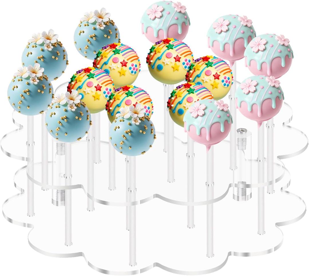 Flower Shape Acrylic Lollipop Stand 16 Holes, Cake Pop Holder Display Rack, Clear Candy Dessert Stand for Christmas Weddings, Birthday Parties, Baby Showers, Bakery Tabletop Showcase