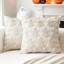 OTOSTAR Set of 2 Ghost Pillow Covers Halloween Throw Pillow Covers for Sofa Couch Bed Living Room Soft Plush Short Wool Velvet Farmhouse Throw Pillow Covers for Thanksgiving Cream Beige 16x16 Inch