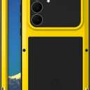 LOVE MEI Military Rugged Case for Samsung Galaxy S25 FE 5G, with Tempered Glass Screen Protector, Shockproof Dustproof Scratch Proof Hybrid Metal and Silicone Gel Heavy Duty Full Body Cover (Yellow)