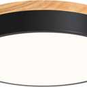 Dimmable Wood LED Flush Mount Ceiling Light, 5CCT 2700K-6000K Modern Black Close to Ceiling Lighting Fixtures, Minimalist Round Ceiling Lamp for Bedroom, Kitchen, Hallway, Laundry Room (11.8")