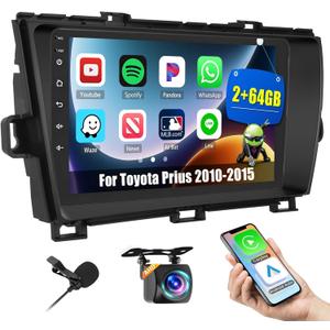 2+64G Android 15 Car Stereo for Toyota Prius 2010-2015 Wireless Apple CarPlay Android Auto,9 inch Touch Screen Radio WiFi Bluetooth GPS FM RDS EQ+Free AHD Backup Cam