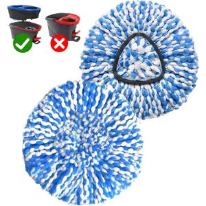 2 Pack Mop Replace Heads Compatible for OCeda, Spin Mop Refill Head Replacement for RinseClean 2-Tank System - Fluffy Microfiber, Machine Washable and Easy to Replace (Blue)