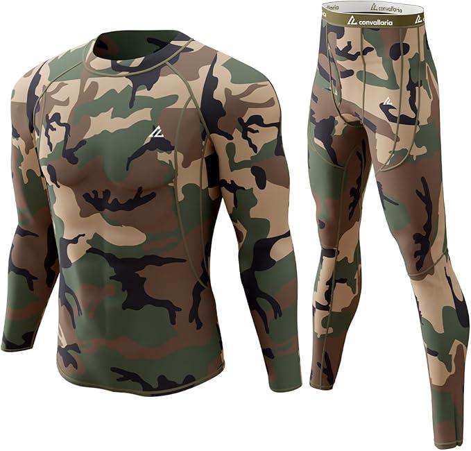 CL convallaria Mens Thermal Underwear Set with Fly Long Johns Base Layer Winter Hunting Gear Sport Top and Bottom, Size S