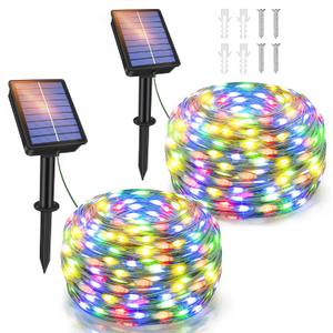 Ollny Solar String Lights Outdoor, 2 Pack Total 80FT 240LED Solar String Lights, 8 Modes IP67 Waterproof Fairy Lights for Outside Yard Garden Holiday Xmas Decorations, Multicolor
