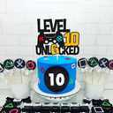 3 x Level 10th Unlocked Cake Topper Game Controller 10s Cake Decoration Happy 10 Birthday Cake Decor Video Play Game Movie Theme Boys Girls Men Women Teenager Bday Party Event Celebration Supplies