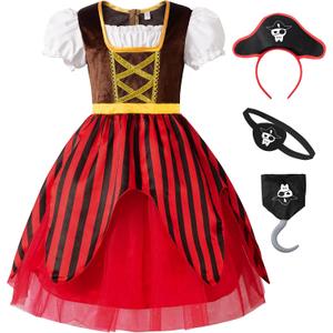 ReliBeauty Girls Pirate Dress Sea Buccaneer Costume, 6-7/130
