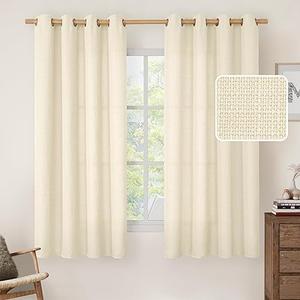LAMIT Faux Linen Curtains for Bedroom, Grommet Thick Linen Drapes Light Filtering Privacy Opaque Window Curtains for Living Room, 2 Panels (52 x 63 Inch, Light Beige)