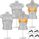 Sintuff 4 Pack Male and Female Mannequin Torso with Stand Dress Form Hollow Back Shirt Mannequin Display Half Body Mannequin for Clothes White Clothing Mannequin for Craft Shows, S-Medium Clothes Size
