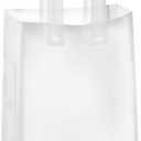 Purple Q Crafts Frosted Plastic Gift Bags 100 Pack 8" x 10" x 4" Clear Frosted Bags with Soft Loop Handles and Cardboard Insert, for Gifts Retail and More