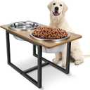 Spacnom Elevated Dog Bowls for Large Dogs, Raised Dog Bowl Stand with Two X-Large Stainless Steel Bowls for Dogs, 3.5L Capacity, Rustic Walnut