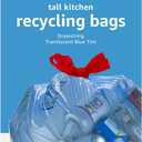 Amazon Basics Blue Recycling Drawstring Trash Bags, Tall Kitchen, Unscented, 13 Gallon, 60 Count