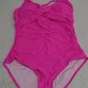 B2prity Women's One Piece Swimsuits Tummy Control Front Cross Bathing Suits Tie Back Slimming V Neck Swimwear(Hot Pink), M