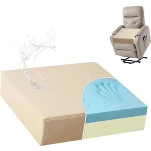 Shinnwa Gel Memory Foam Recliner Cushion for Elderly, Waterproof Faux Leather Seat Cushion, Dual-Layer Foam Chair Pad for Couch, Armchair, Wicker Chairs, Floor, 20 20 5in, Light Camel