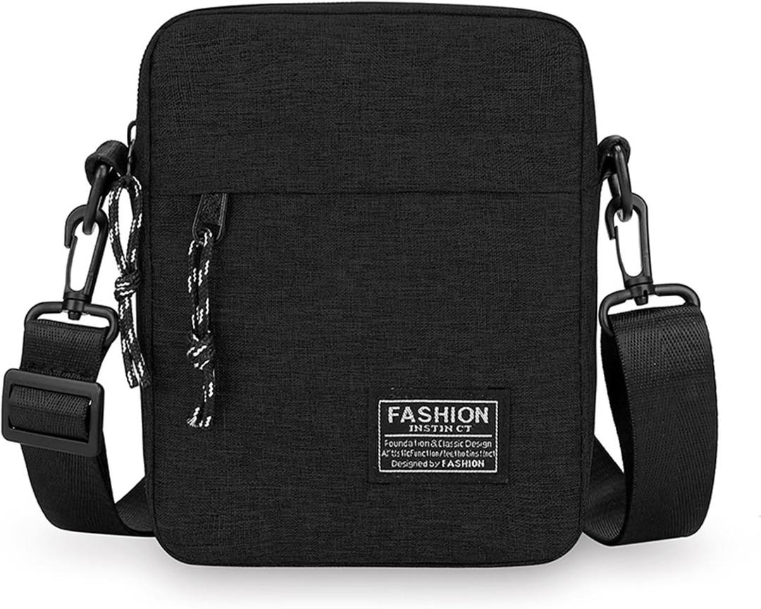 Crossbody Bags for Men Women Travel Shoulder Bag Phone Wallet Purse Small Casual Messenger Handbag for Work Hiking Traveling (Black)