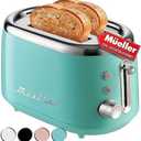 MELLERHOME Retro Toaster 2 Slice, 7 Browning Levels, 3 Functions (Reheat, Defrost, Cancel), Removable Crumb Tray, Under Base Cord Storage, Turquoise