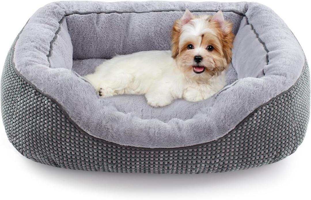 INVENHO Small Dog Bed for Small Dogs, Cat Beds for Indoor Cats Washable, Orthopedic Dog Bed, Warming Soft Calming Sleeping Puppy Bed Durable Pet Bed with Anti-Slip Bottom S(20"x19"x6") (Grey)