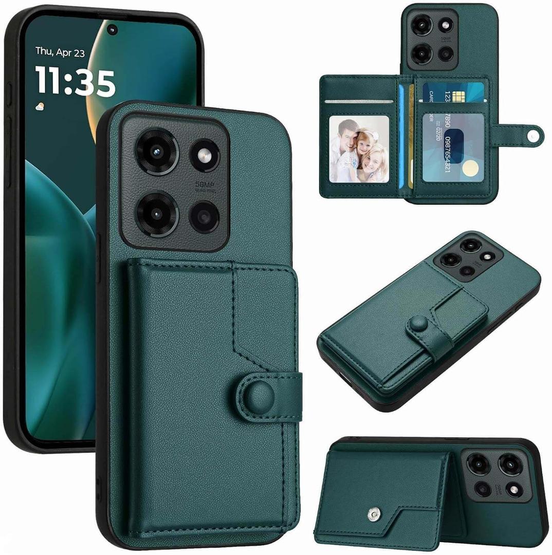 for Moto G 2025 Case Card Holder,5 Multi Slots Wallet Phone,[RFID Blocking] TPU Interior Dual Layer Leather Protective,Stand Flip Cases Cover for Moto G 5G 2025 (Green)