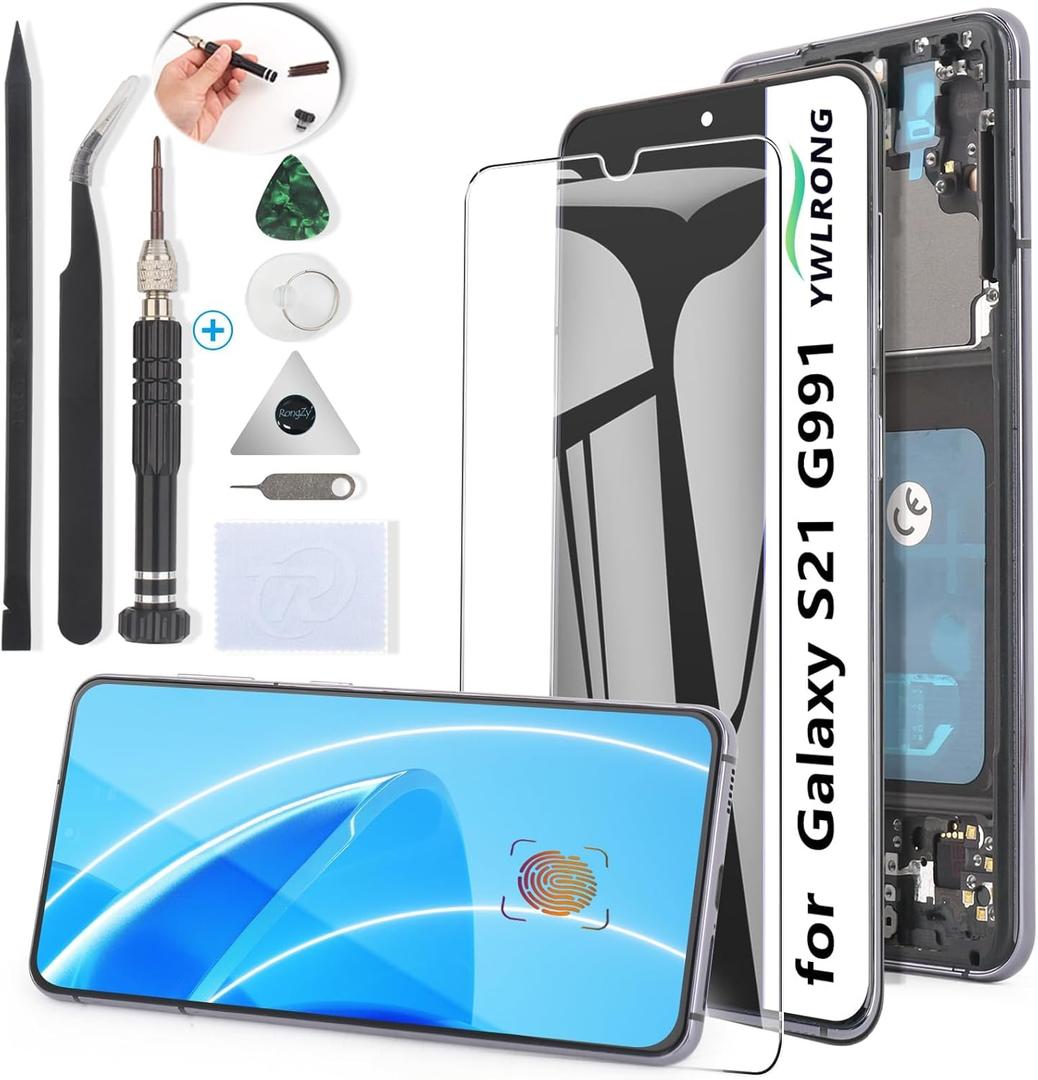 OLED for Samsung Galaxy S21 5G Screen Replacement LCD Display Touch Screen Digitizer Assembly for Samsung S21 5G G991 SM-G991U SM-G991B with ToolsSupport Fingerprint, Black Frame