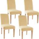 Obstal Stretch Spandex Dining Room Chair Covers ?Set of 4 Universal Removable Washable Chair Seat Slipcovers Protector for Kitchen, Ceremony, Banquet, Hotel and Party, Champagne