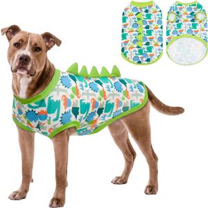 UPF 50+ Sun Protection Dog Shirt - Sleeveless Cooling Vest for Large Dogs Boy, Quick-Dry Pet T-Shirt with Funny Dinosaur Horns, UV Protective Breathable Dog Clothes U-COSBX07, XXL