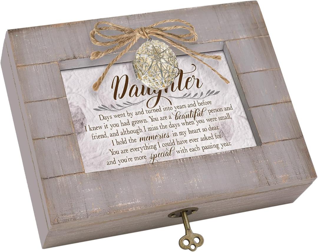 Cottage Garden Daughter Days Turned Into Years Grey Distressed Locket Music Box Plays Edelweiss