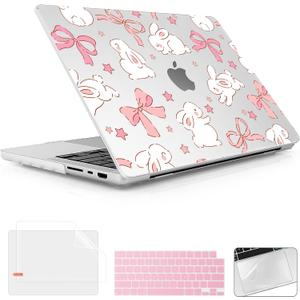 Case for 2026 MacBook Pro 14-inch M5 M4 M3 M2 M1 Pro/Max Chip, Release 2026 2025-2021, Model A3427 A3426 A3434 A3112, Plastic Hard Shell Case with Keyboard Cover, Rabbits & Stars & Bows