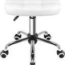 FURWOO Oval Rolling Stool Height Adjustable Massage Chair with Wheels for Spa Salon White