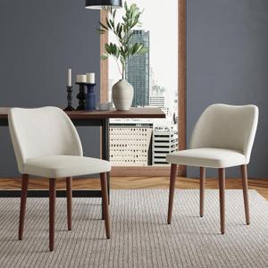 Dining Chairs Set of 2, Comfortable Dining Room Chairs, Modern Kitchen Chairs with Thick Cushions, Leveling Feet and Side Wing Support, Solid Wood Legs, Armless Dining Side Chairs