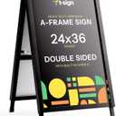 T-SIGN A-Frame Sign for Outdoors, Sidewalk Menu Board 24 X 36 Inch Folding Slide-in Board - Heavy Duty Portable Sandwich Board, Metal Double Sided 2 Corrugated Plastic Poster Boards for Restaurants