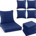 Summsun Outdoor Chair Cushions Set of 4, Waterproof Backrest and Deep Seat Cushion Set for Patio Furniture, Outdoor Replacement Cushions with Removable Cover, 22 x 22 Inch, Navy