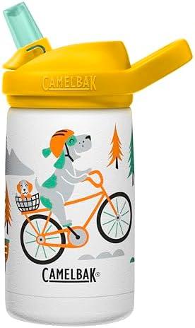 CamelBak Eddy+ Kids Bite Valve Straw Insulated Stainless Steel Water Bottle Biking Dogs, 12oz