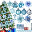 Christmas Tree Ornaments and Decorations Set for Holiday Home Decor (Blue, 76pcs)